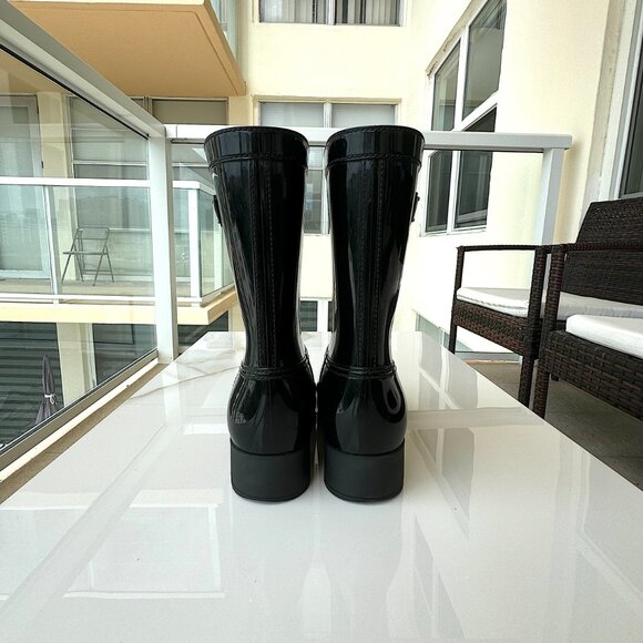PRADA Black Sport Mid Calf Rubber Rain Boots Women Size 7 - Picture 8 of 12